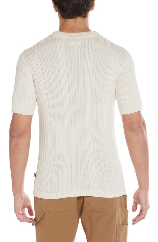 Shop Civil Society Linen Blend Short Sleeve Button-up Cable Knit Sweater In Cream