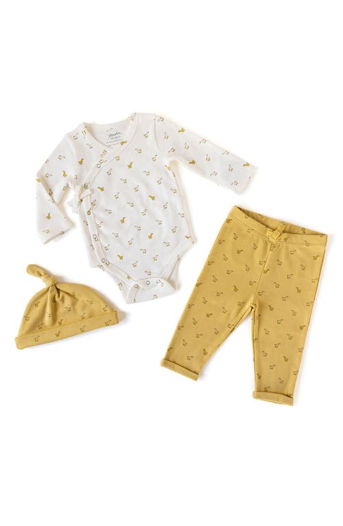 Shop Pehr Bunny Print Wrap Bodysuit, Leggings & Knotted Hat Set In Hatchling Duck