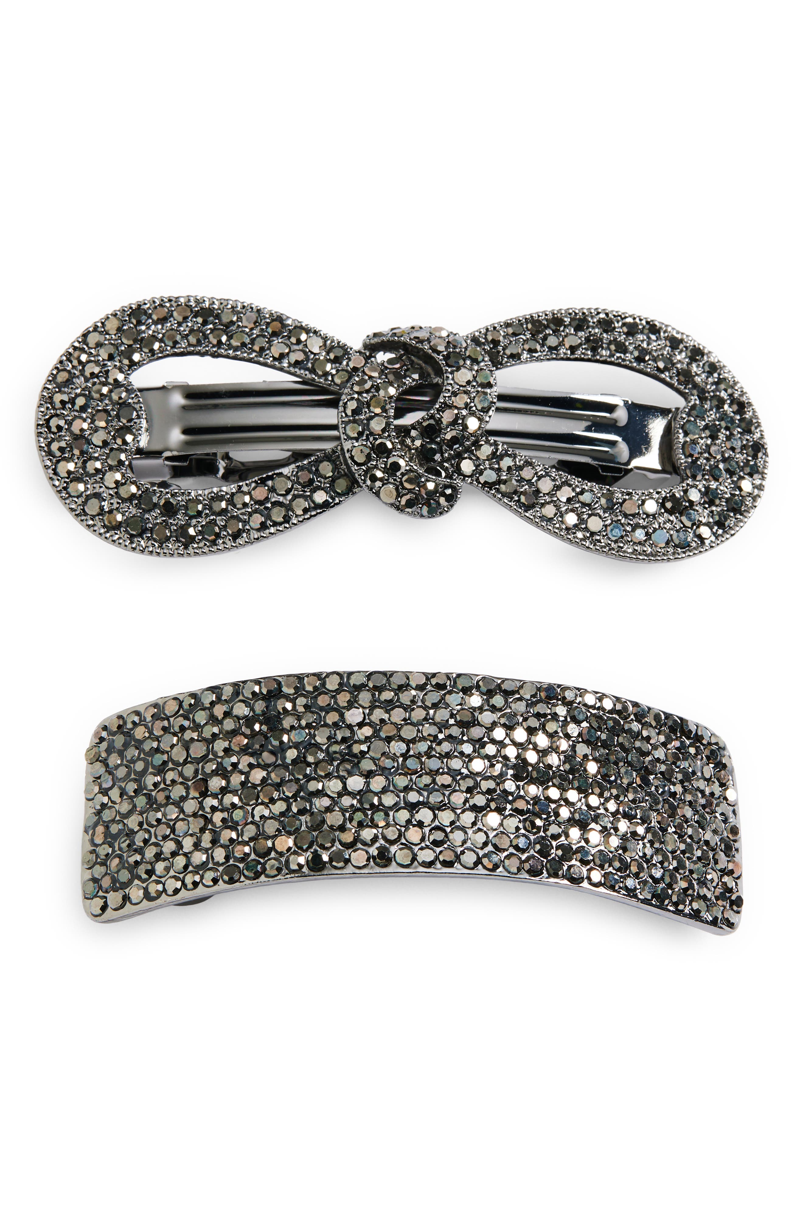 Tasha 2-Pack Crystal Pavé Assorted Barrettes in Gunmetal 