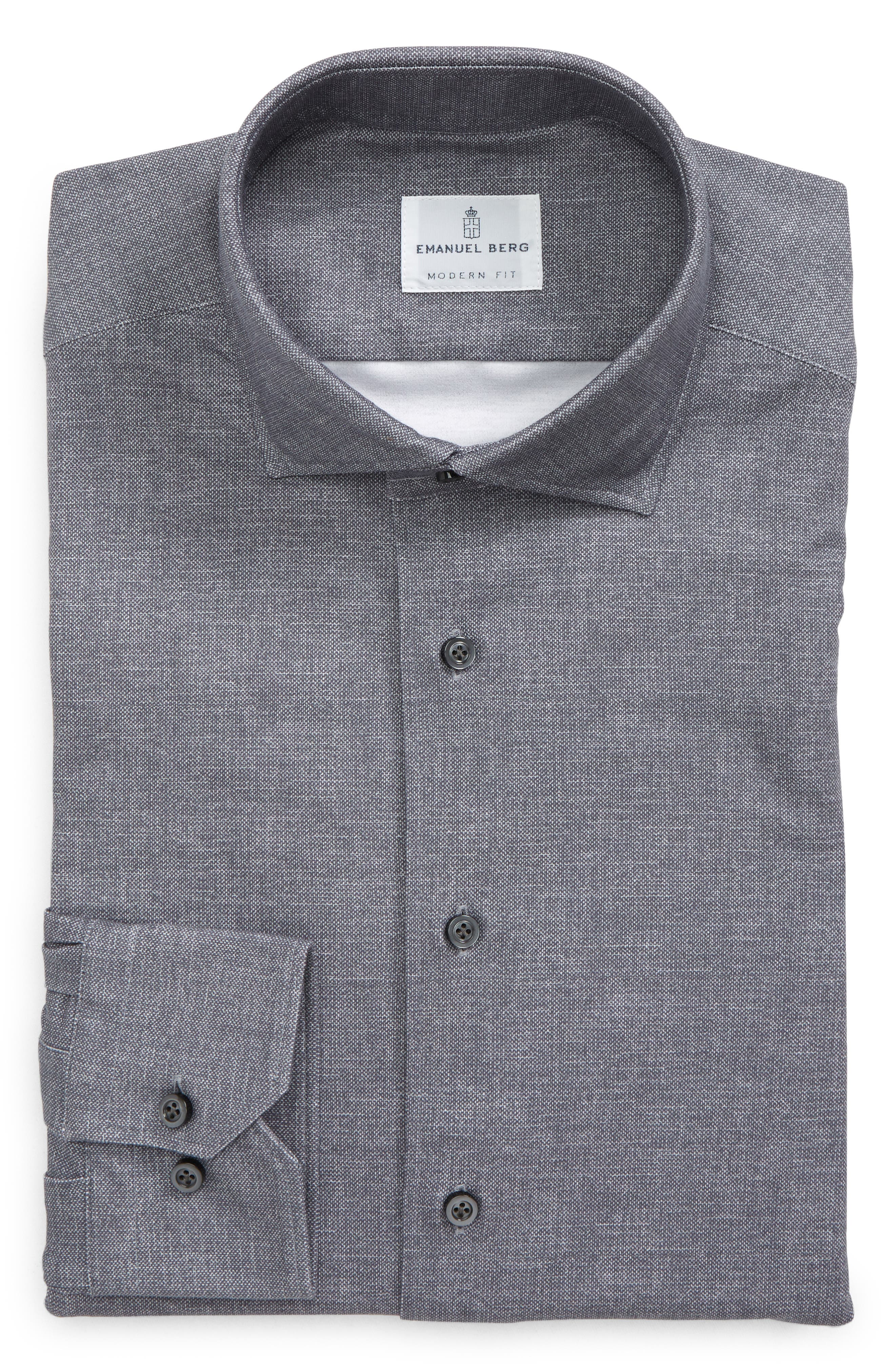 Emanuel Berg 4Flex Knit Modern Fit Long Sleeve Button-Up Shirt in Charcoal at Nordstrom