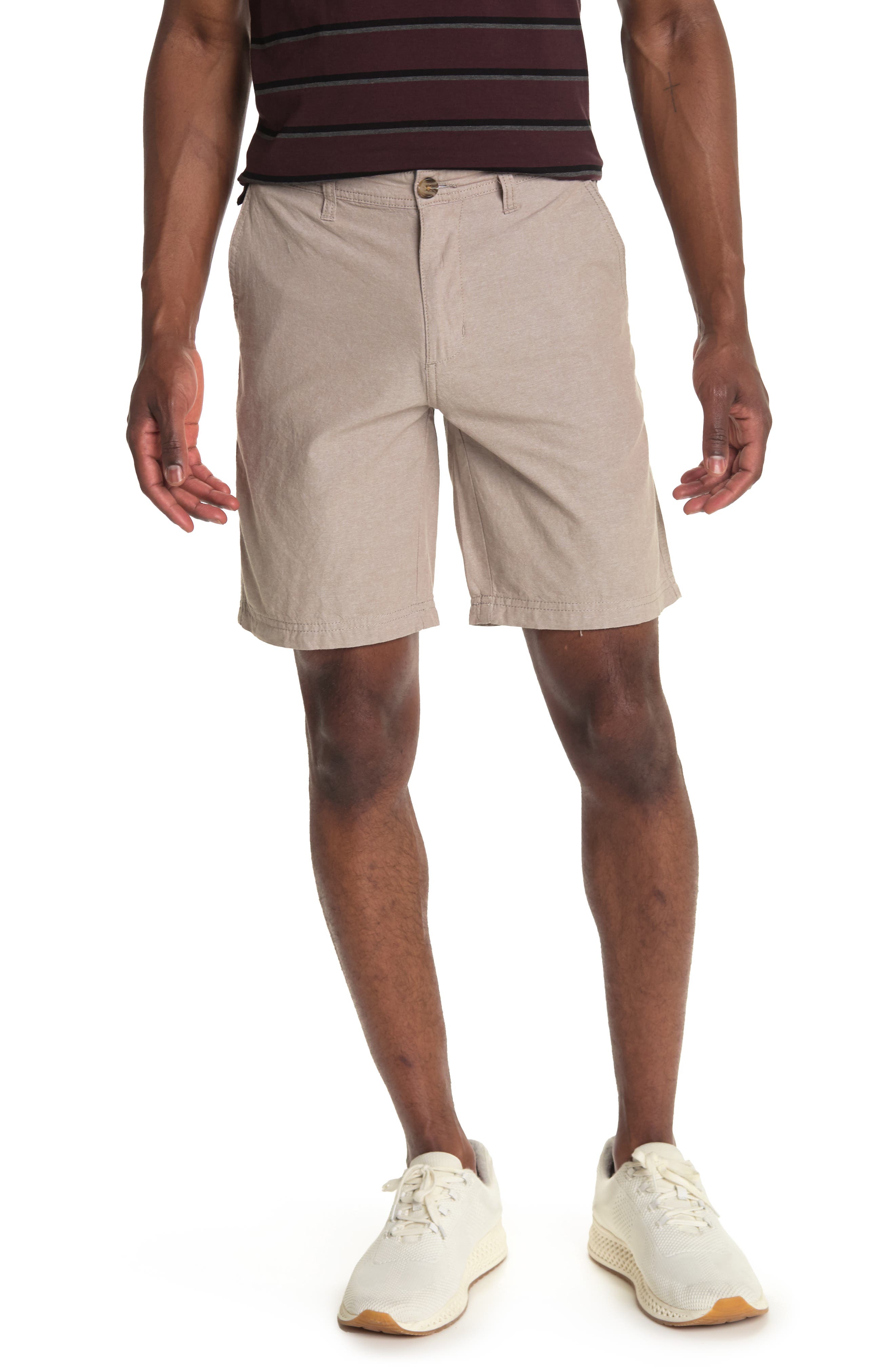 Wallin & Bros Flat Front Chambray Shorts In Medium Brown