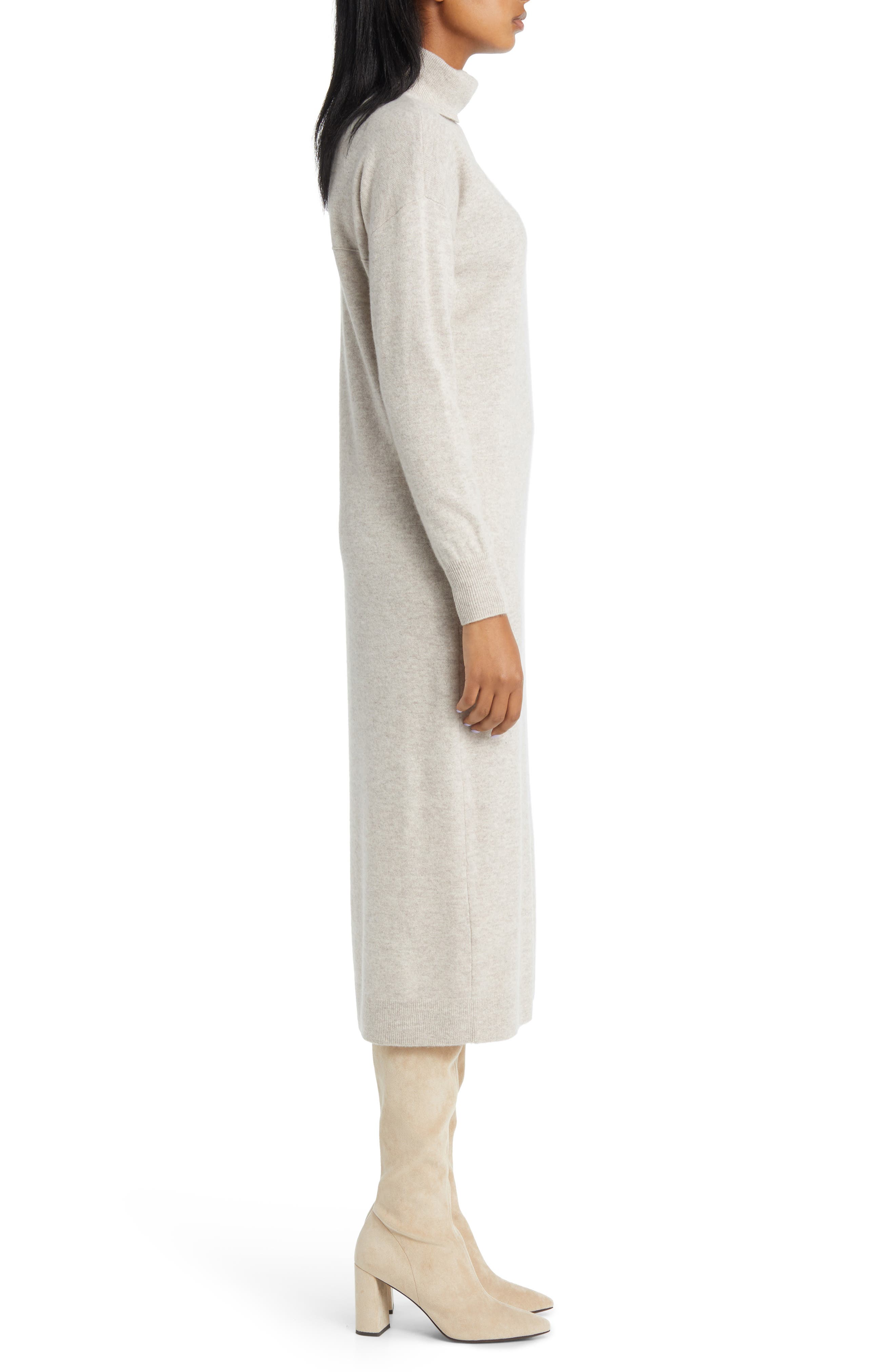 Nordstrom Long Sleeve Wool \u0026 Cashmere Sweater Dress in Beige Hummus Heather at Nordstrom, Size Large