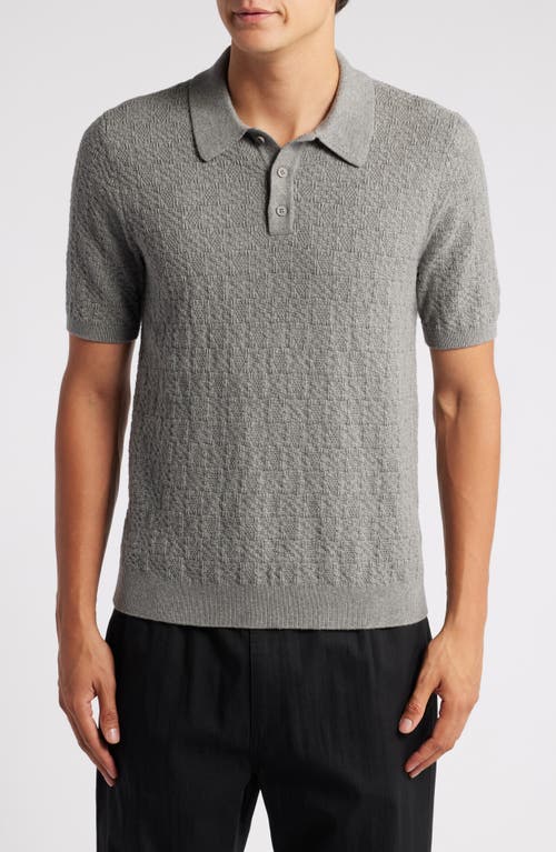 Wax London Naples Check Stitch Cotton & Cashmere Polo Sweater in Grey Marl 