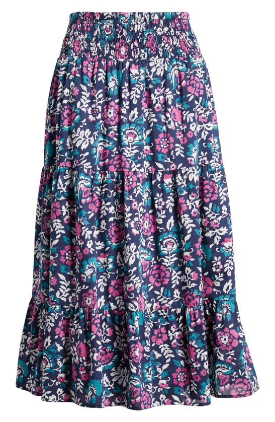 Shop Rails Edina Floral Tiered Cotton Midi Skirt In Woodblock Floral