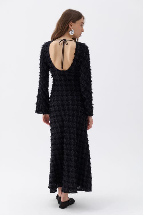 Shop Nocturne Backless Long Sleeve Maxi Dress In Black