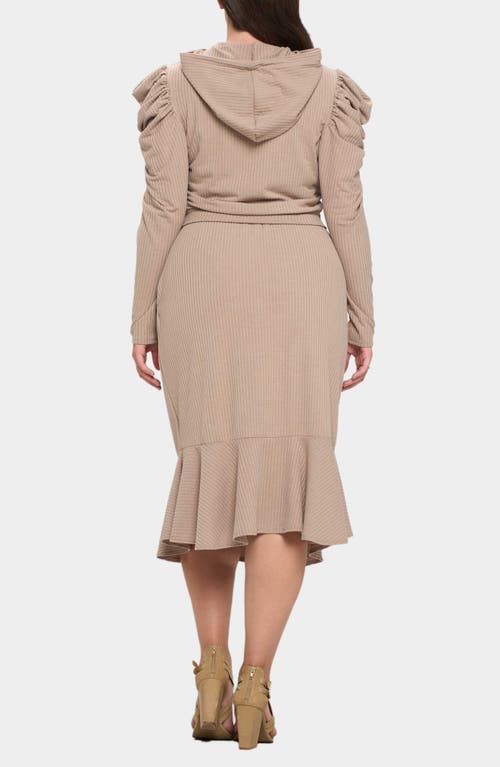 L I V D Carmen Rib Hooded Crop Top & Skirt In Kahki