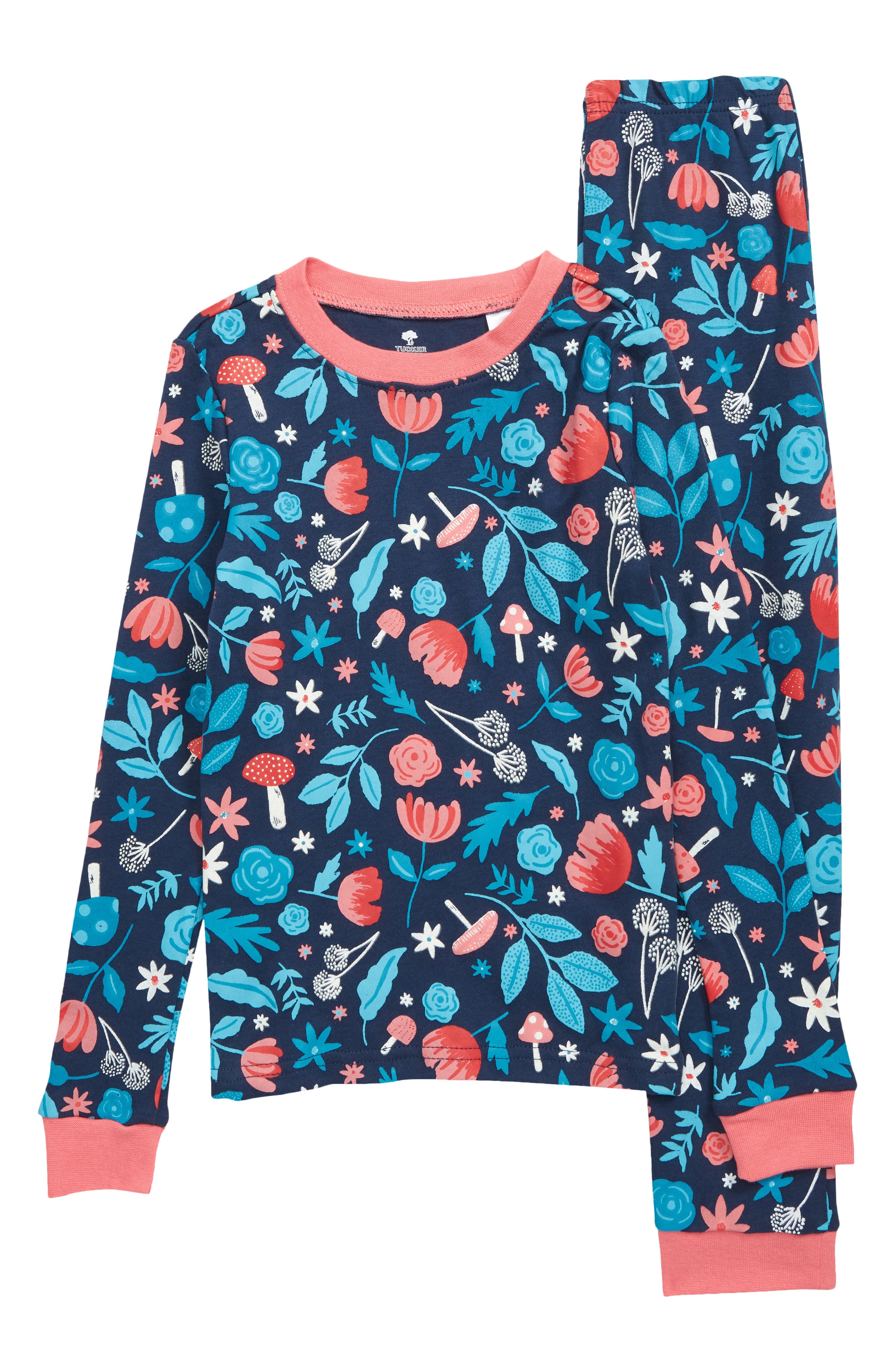 Tucker + Tate Kids' Glow in the Dark Fitted Two-Piece Pajamas in Navy Denim Fungi Floral Glow