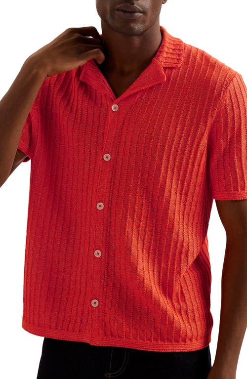Proof Rib Short Sleeve Button-Up Knit Shirt in Bright Orange