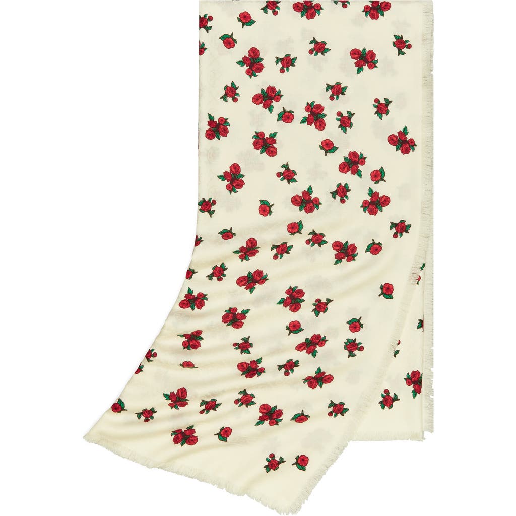 Tory Burch Tossed Rose Print Silk & Wool Traveler Scarf In Red/ivory