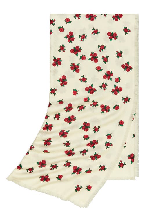 Tory Burch Tossed Rose Print Silk & Wool Traveler Scarf in Red/Ivory at Nordstrom
