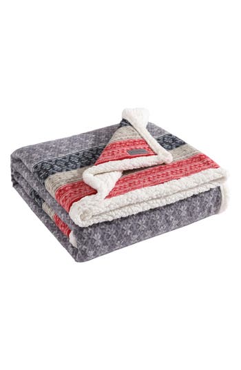 Eddie Bauer Fair Isle Plaid Faux Shearling Throw Blanket In Dark Steel