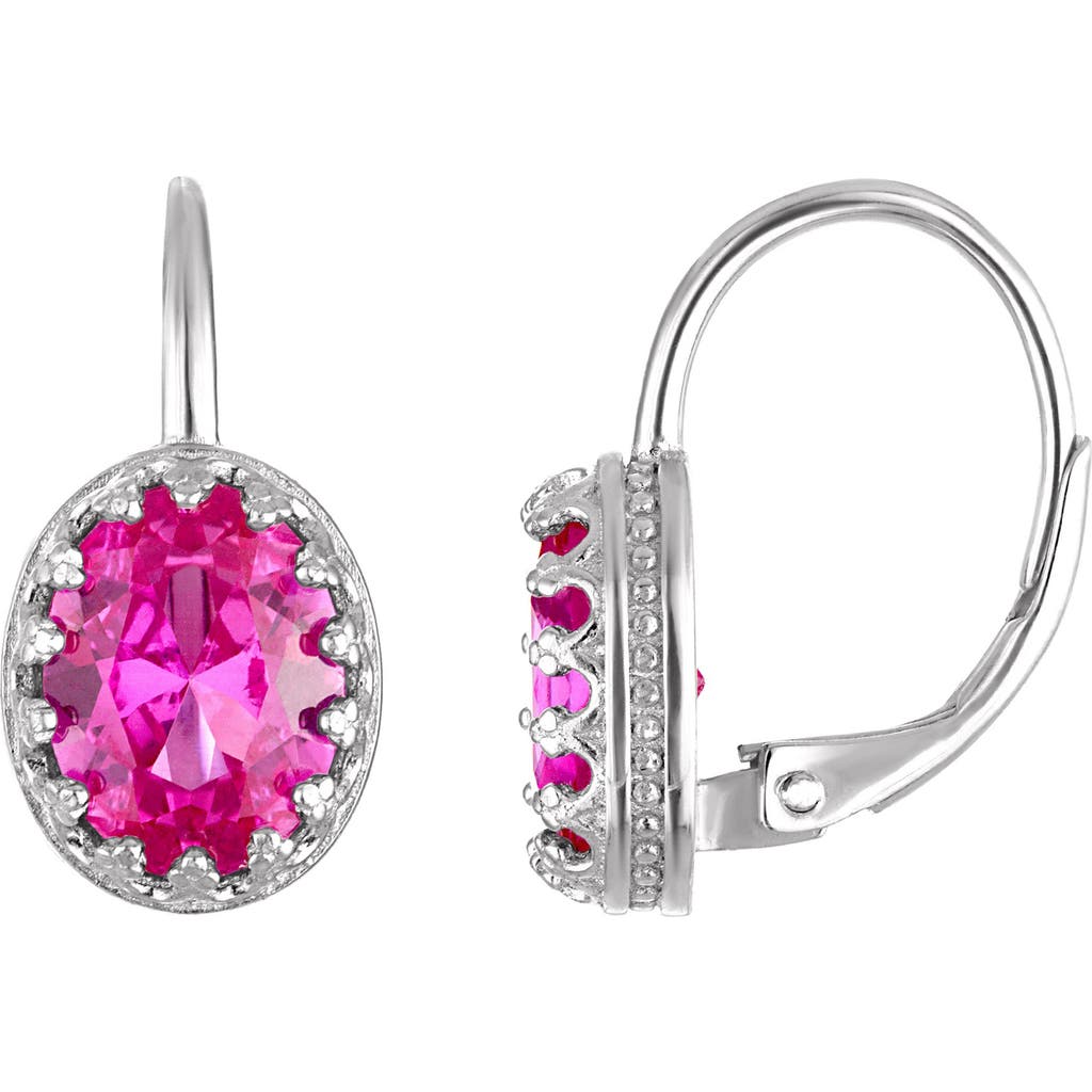 Fzn Sterling Silver Oval Stone Drop Earrings In Pink Sapphire
