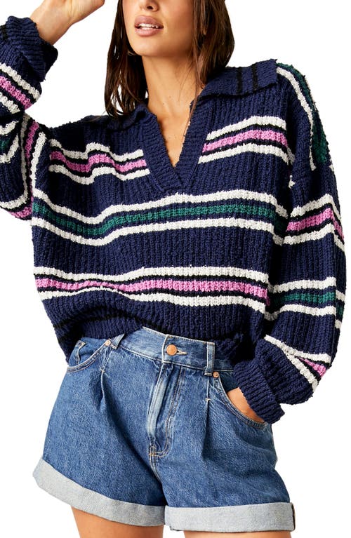 Free People Kennedy Stripe Sweater in Midnight Sail Combo at Nordstrom, Size Large