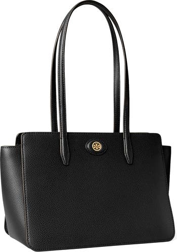 Tory Burch Small Robinson Pebbled Leather Tote Bag Black
