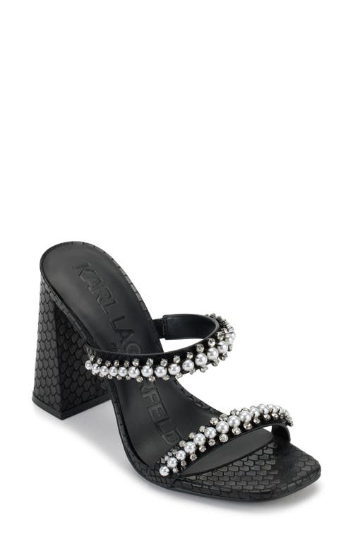 Karl Lagerfeld Paris Rayan Rhinestone Block Heel Sandal in Black