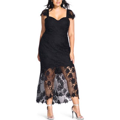 Plus Size City Chic Leonie Lace Mermaid Dress, Black