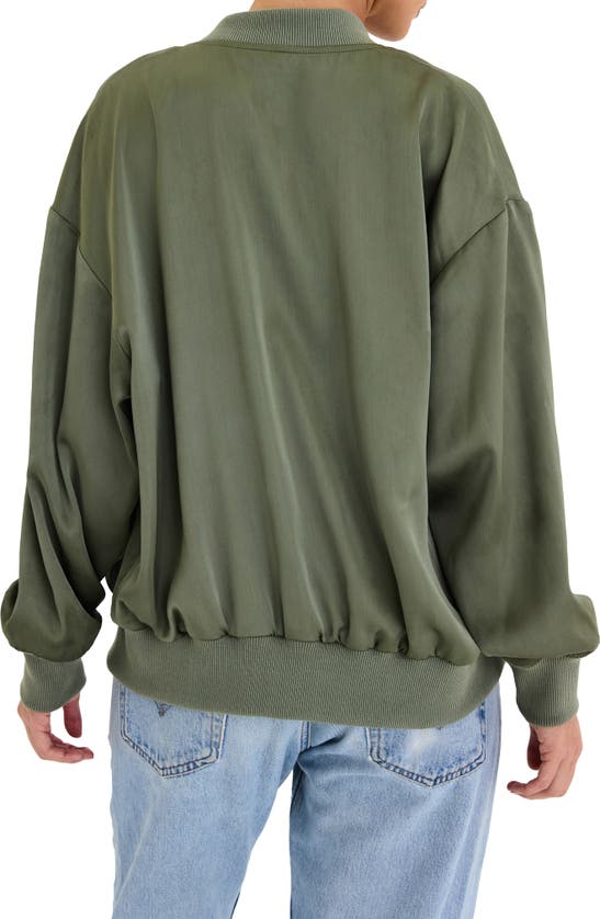 Shop Mistress Rocks Satin Bomber Jacket In Bay Leaf