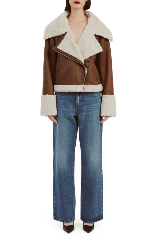 Shop Bardot Finn Faux Shearling & Faux Leather Jacket In Chocolate