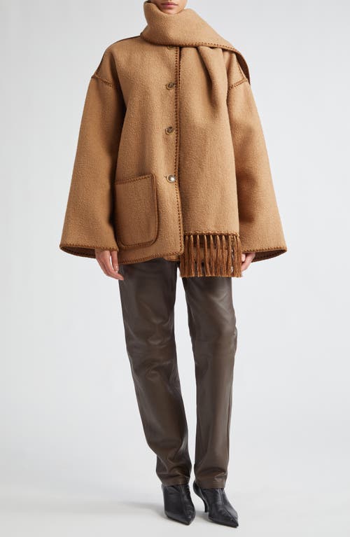 Shop Totême Toteme Chain Stitch Wool Blend Scarf Jacket In Camel