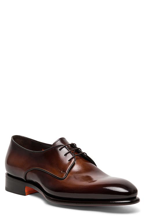 Santoni Carter Plain Toe Derby In Dark Brown-t50