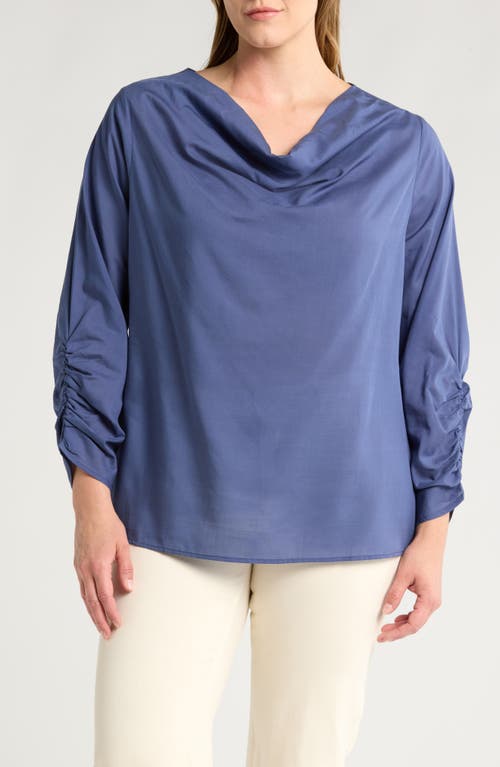 Shop Harshman Dania Ruched Draped Neck Top In Rhythm Blue