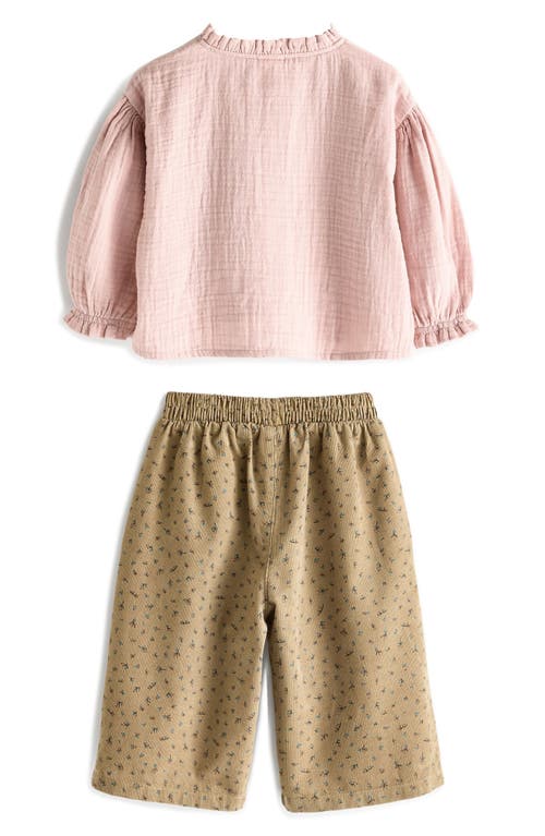 Next Kids' Cotton Gauze Shirt & Wide Leg Corduroy Pants Set In Pink