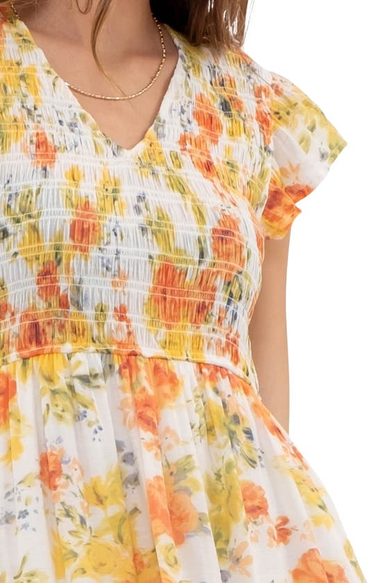 Shop Blu Pepper Floral Flutter Sleeve Midi Dress In Ivory Multi