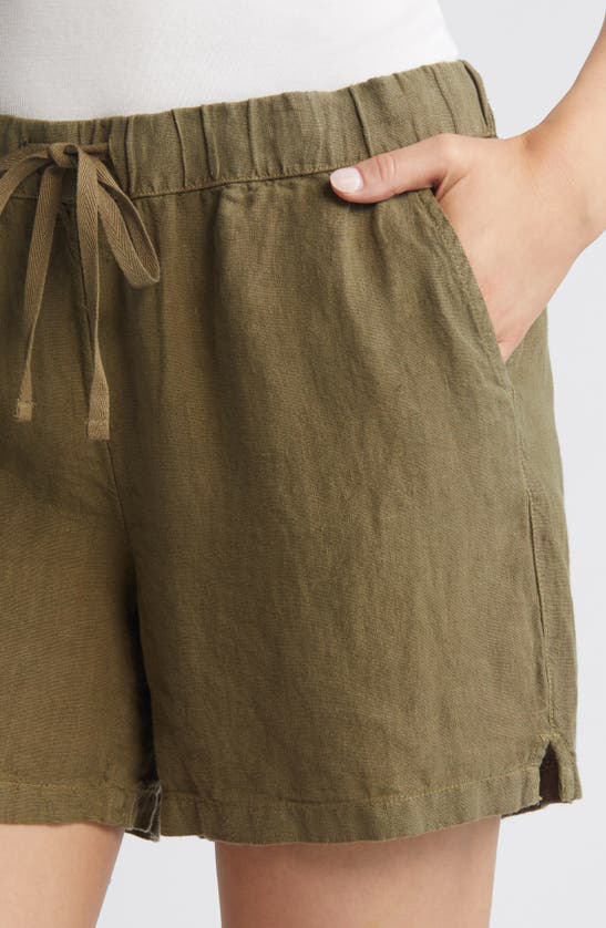 Shop Caslon Linen Drawstring Shorts In Olive Burnt