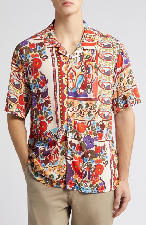 Wax London Didcot Abstract Tile Short Sleeve Button-Up Shirt Red Multi at Nordstrom,