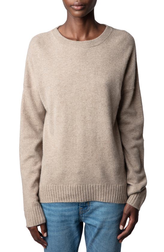 Zadig & Voltaire Cici Patch Cashmere Crewneck Sweater In Ficelle