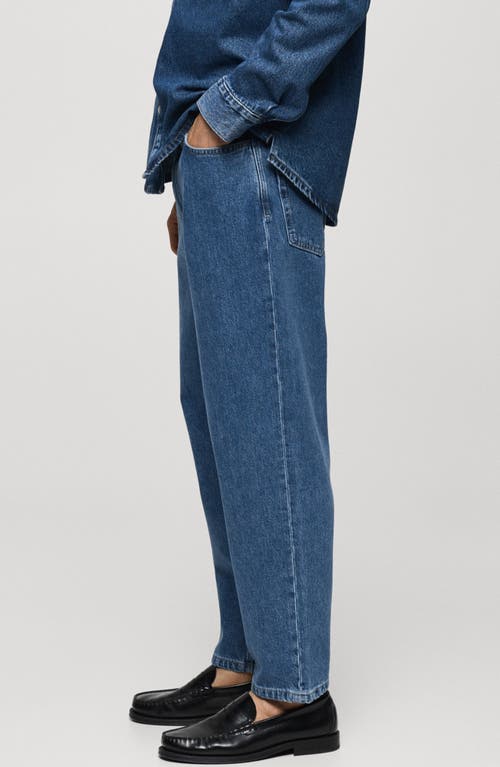 Shop Mango Relaxed Crop Straight Leg Jeans In Medium Blue