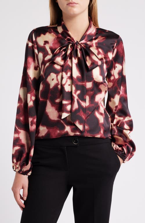 Shop Tahari Asl Print Bow Neck Shirt In Mulberry Multi