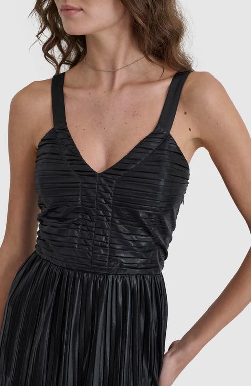 Shop Dkny Foil Plissé Sleeveless Maxi Dress In Black