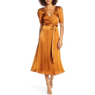 Fame And Partners Francesca Wrap Midi Dress, Orange