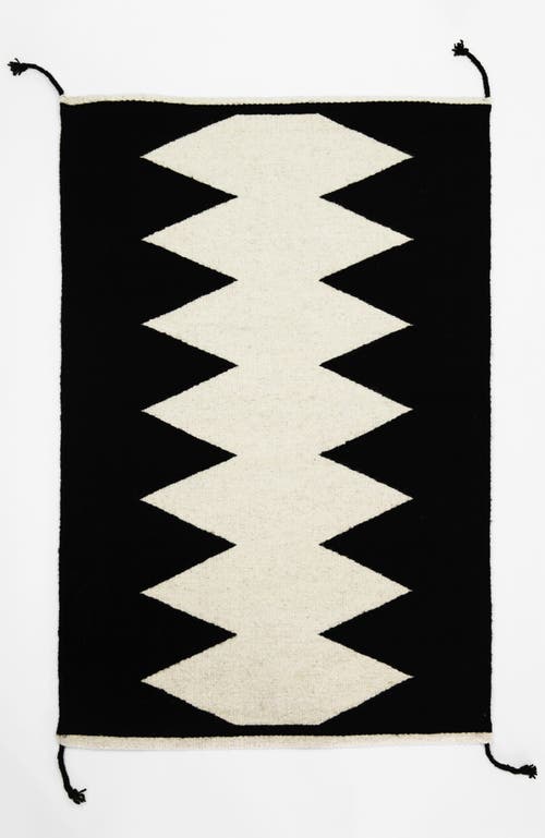 Archive New York Zapotec Zig Zag Handwoven Flatweave Wool Rug In Black