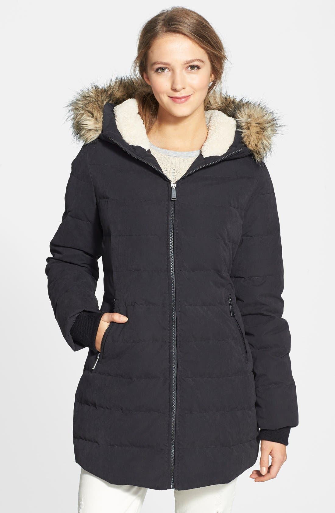 DKNY Faux Fur Trim Down & Feather Anorak Nordstrom