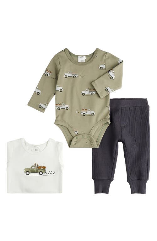 Shop Pl Baby By Petit Lem Firsts By Petit Lem Pumpkin Pickup Print Cotton Bodysuits & Solid Joggers Set In Off White