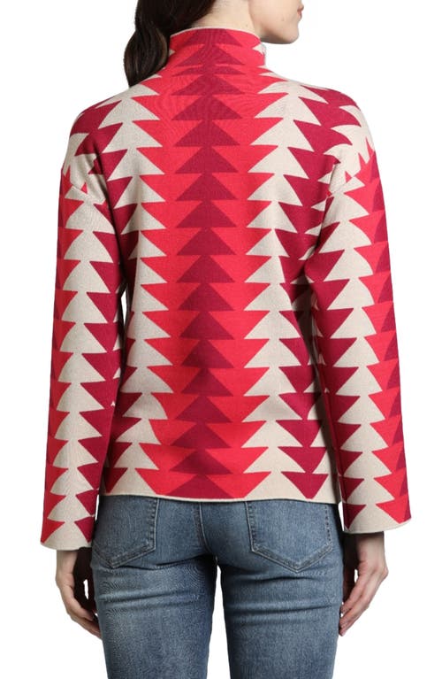 Apny Retro Funnel Neck Top In Red Multi