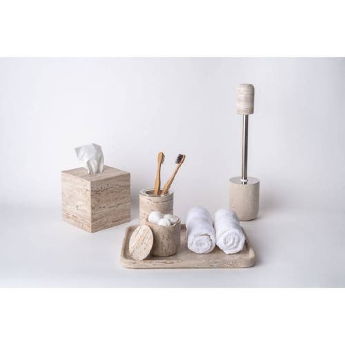 Shop Andjacob Decor Less Is More Low Container In Travertine Marble