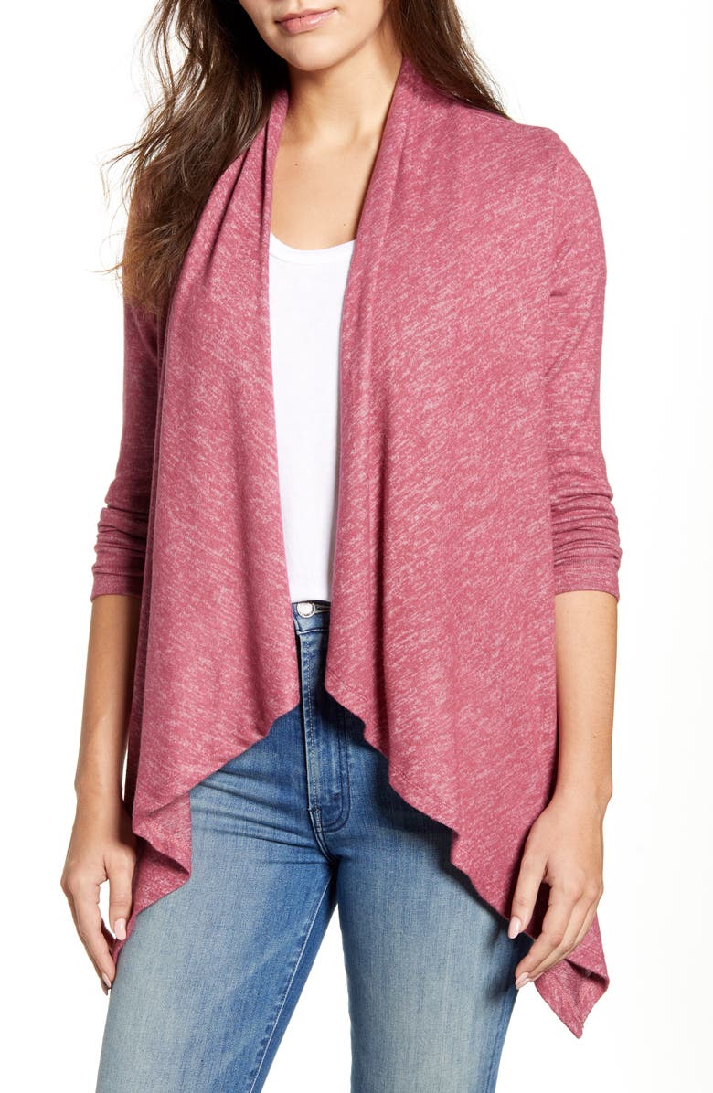 BOBEAU Amie Waterfall Knit Cardigan, Main, color, CASSIS