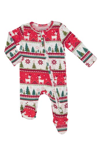 Angel Dear Babies'  Reindeer Fair Isle Long Sleeve Zip Footie In Red