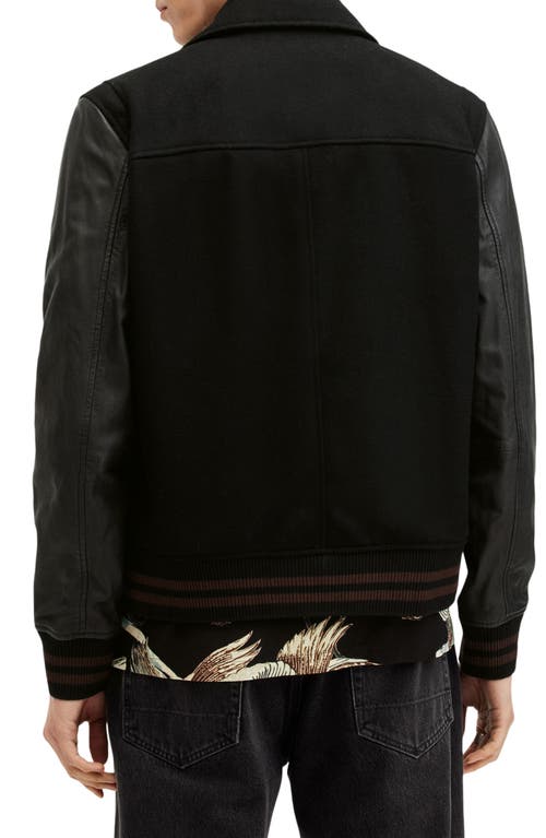 Shop Allsaints Mason Wool Blend & Leather Varsity Jacket In Black/black