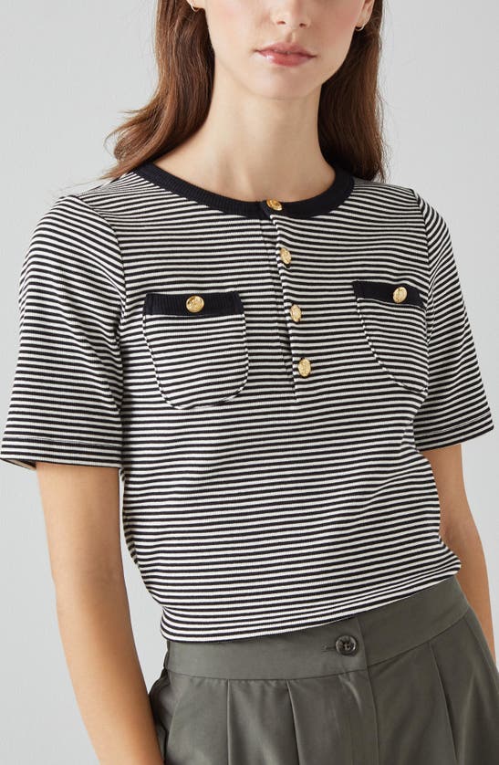 Lk Bennett Charlie Stripe Pocket Rib Top In Black