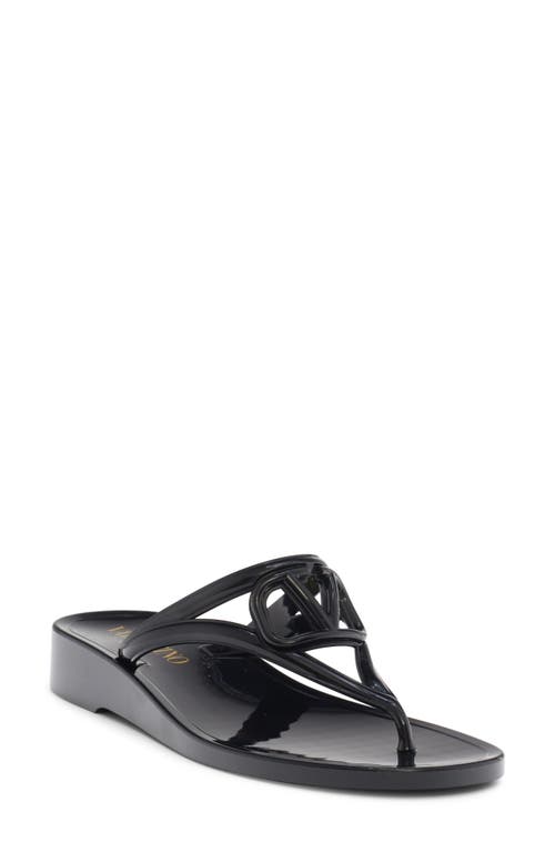 Shop Valentino Garavani Vlogo Jelly Wedge Flip Flop In Nero/nero