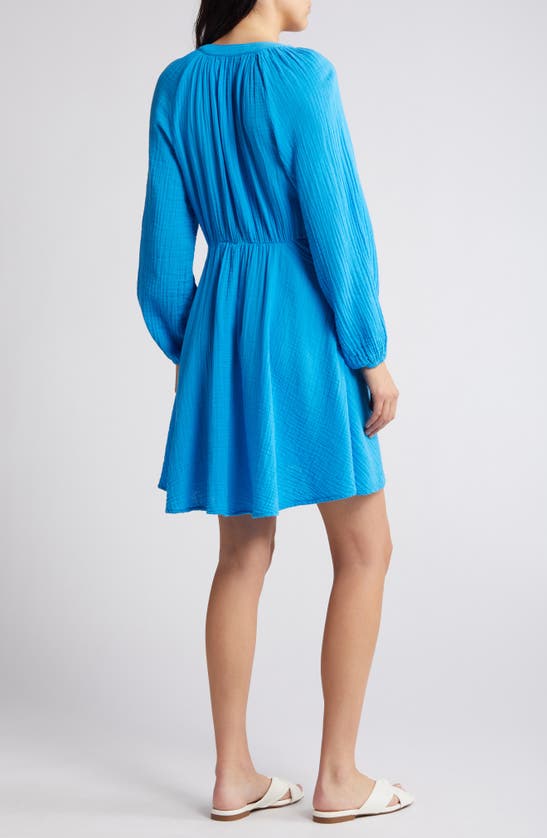Shop Xirena Xírena Lucinda Long Sleeve Cotton Gauze Minidress In Azure Glow