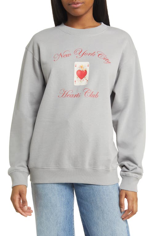 New York City Hearts Club Cotton Blend Fleece Graphic Sweatshirt in Washed Formal Grey
