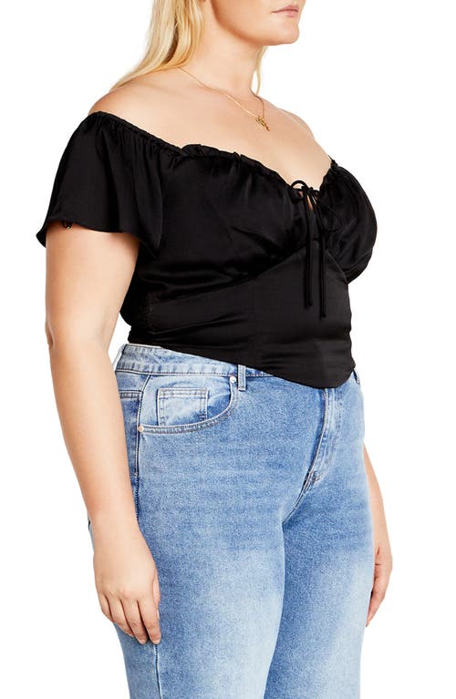 Shop City Chic Mae Ruffle Off The Shoulder Crop Top In Black