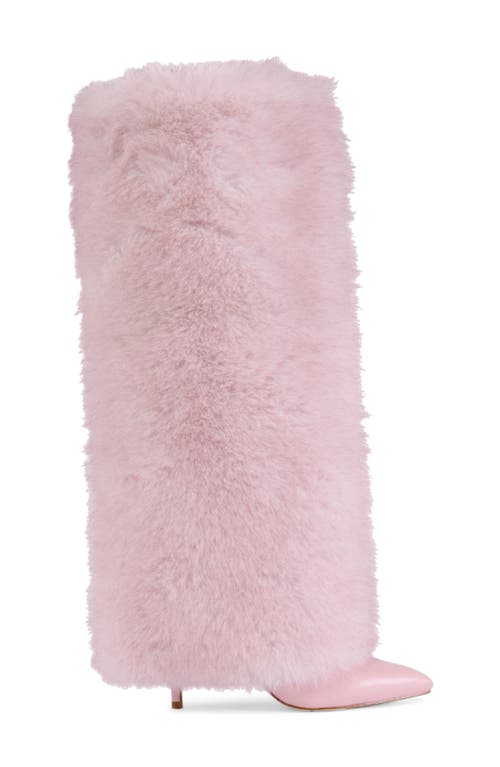 Azalea Wang Omera Faux Fur Over The Knee Boot In Pink