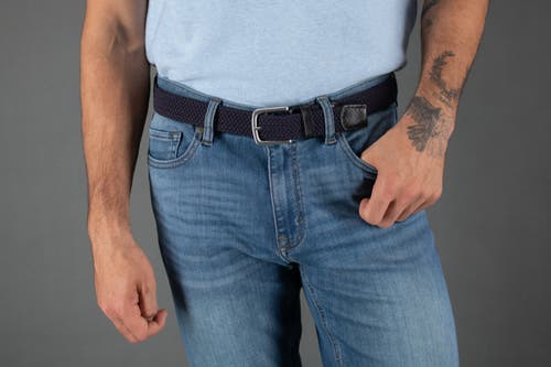 Trafalgar Big & Tall Riverside Solid Stretch Weave Belt In Navy