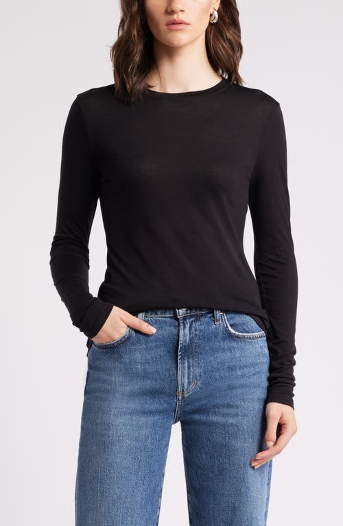 Shop Nordstrom Long Sleeve Lyocell & Wool T-shirt In Black